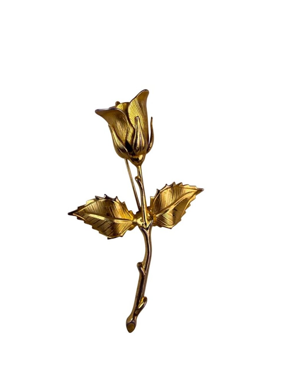 Vintage Unknown Gold Tone Metal Rose Brooch Pin Elegant Floral Design